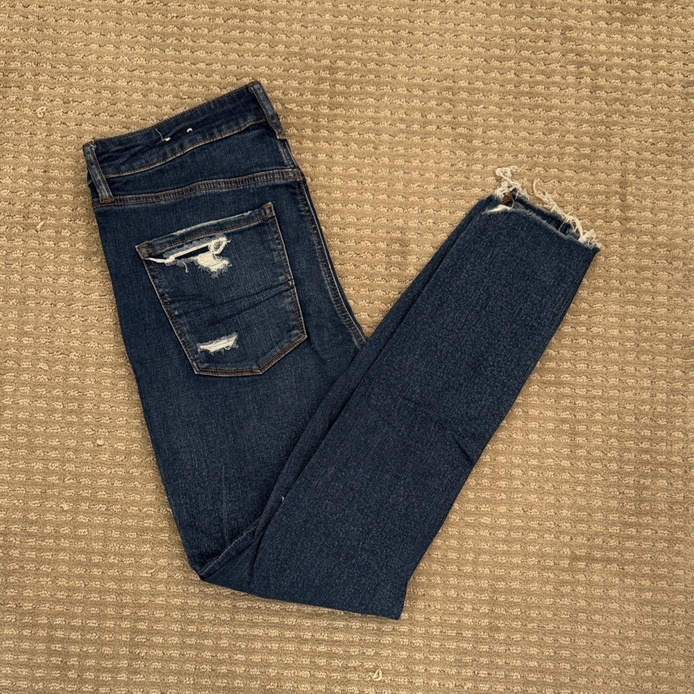 American Eagle Outfitters Dark Blue Distressed Jeggings